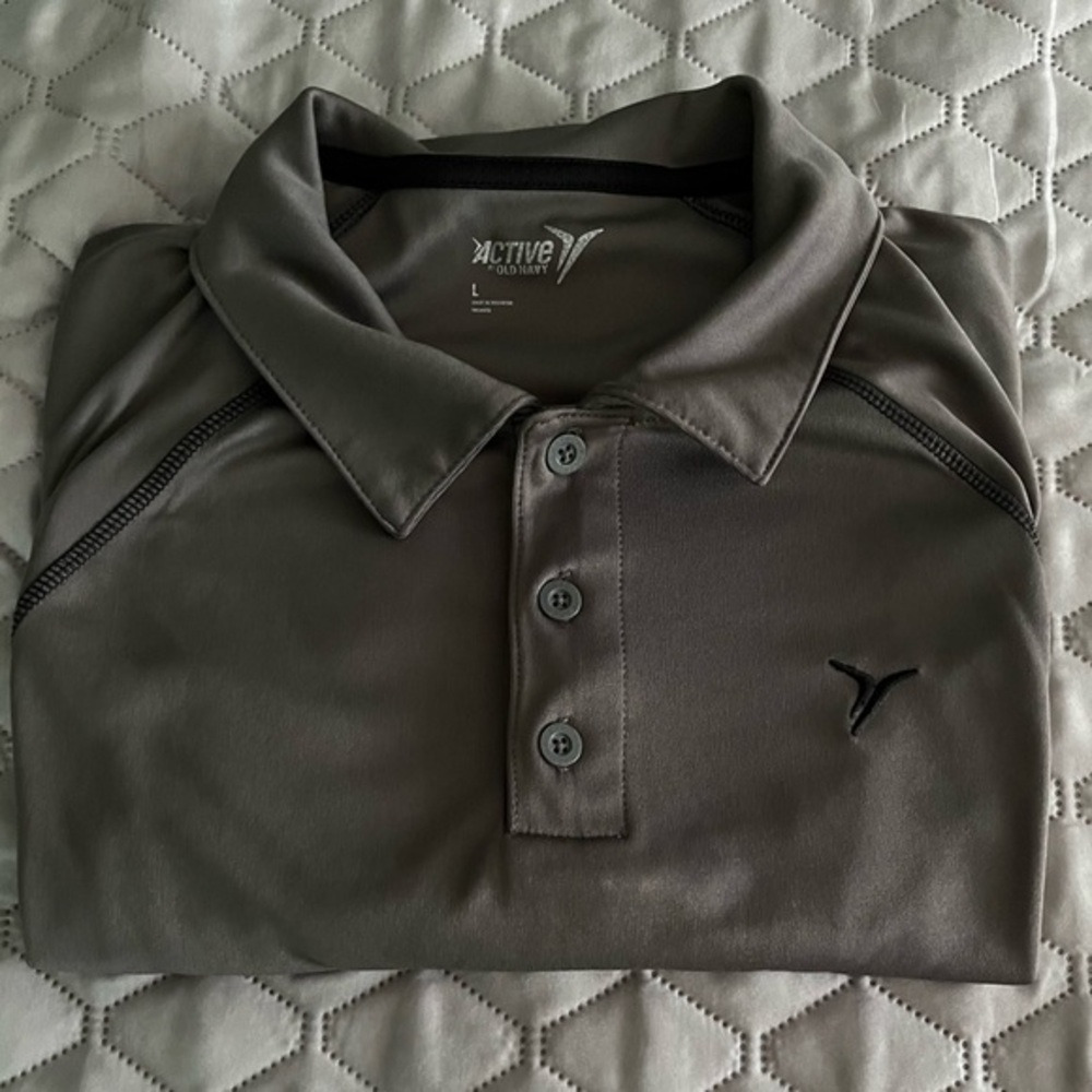 Old Navy Active Dri Fit Gray Black Polo Large